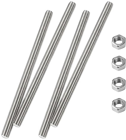 HiPicco 4pcs M6 x 350mm Fully Threaded Rod, M6-1 Thread Pitch, with Nuts | 304 Stainless Steel, Right Hand Threads Rods, for Beaded Garden Stake Rods