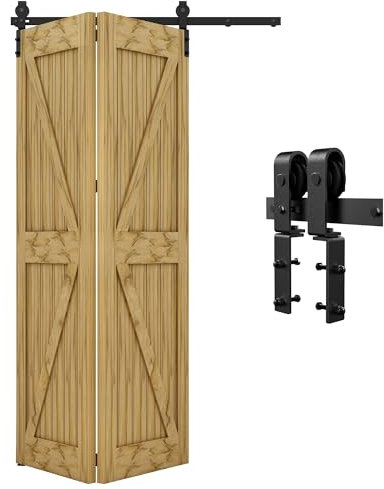 QINAIXQM 2.5FT/76CM Sliding Door Track Folding Door Hardware Kit Closet Rail Roller Accessory Applicable Door Width Within 76CM, no Panel