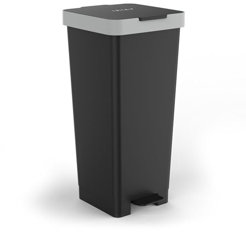 TATAY Poubelle Cuisine avec Pédale Smart 40L | Design Compact et Fonctionnel | Pour Intérieur et Extérieur | Compatible avec Sacs de 30L à 50L | Plastique Résistant Sans BPA | 33x31x67cm, Noir