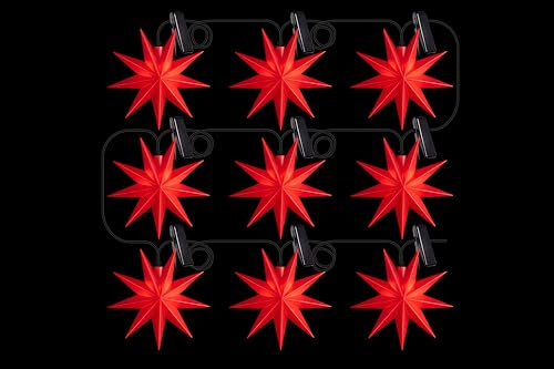 Sterntaler Sternenkette | Weihnachtsstern Kette | 9 Zacker | 9 Sterne | Rot | 11,5cm | Innen und Außen | LED | Netzstecker | mit Timer