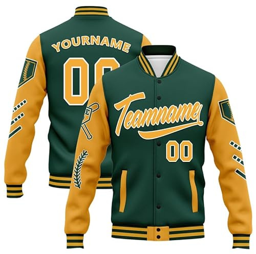 Veste universitaire personnalisable - Nom, logo, image personnalisés | Manteau bomber d'université, Vert/jaune, M