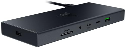 Razer USB 4 Dock: 14 Ports (Type C, Type A, HDMI, DP, Ethernet, SD, 3.5mm) - Dual Monitor Up to 4K 120 Hz - Laptop & Phone Fast Charge - Durable Lightweight Casing - Windows & Mac Compatible - Black