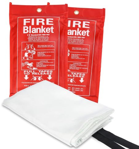 RKZCT Nödfilt 2-pack – 102 cm x 102 cm brandsäker glasfiber säkerhetsfilt för hem, kök, camping och kontor – brandsläckning, flamskyddsmedel, brandförebyggande duk