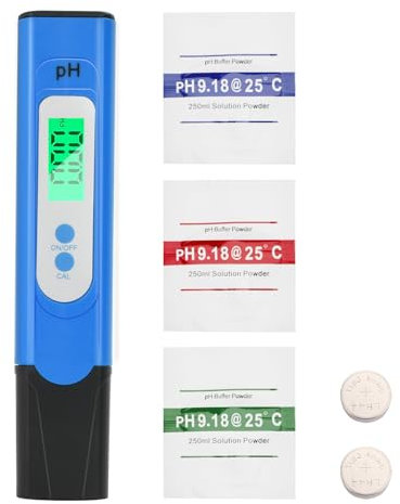 Aideepen Medidor de pH digital, pH 0-14 Medidor de pH de Agua con Pantalla LCD, Retroiluminación para Agua, Acuario, Piscina, Azul con Polvo de Calibración