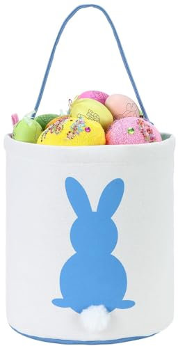 OneCut Osterkorb-Osterhasen Taschen Geschenkkörbe für Kinder, Ostern Hase Körbe Tote Bag mit Flauschigem Schwanz Carrying Geschenk und Eier Jagen Tasche fur Osterparty (Blau)