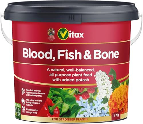 Blood Fish & Bone Fertilizer – Organic Multi-Purpose Plant Food for Vegetables, Fruits & Flowers – Promotes Healthy Growth, Vibrant Flowers, & Better Ripening (5kg Tub)