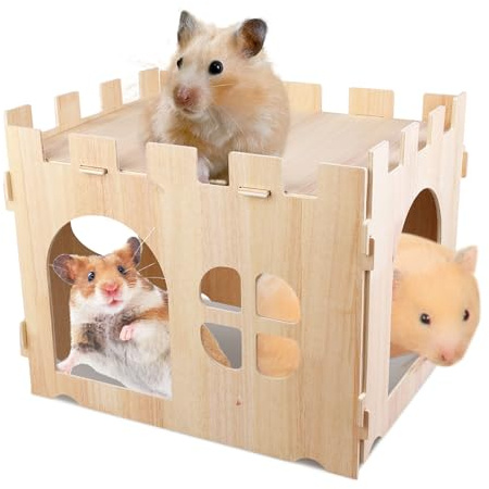 Große Kaninchenhaus, Verstecke Hölzernes Kaninchen Versteck Schloss, Hasen Spielhaus, Abnehmbares Kaninchen Spielhaus, Kaninchenschloss für Meerschweinchen Zwergkaninchen Nagetier, 40 x 30 x 30 cm