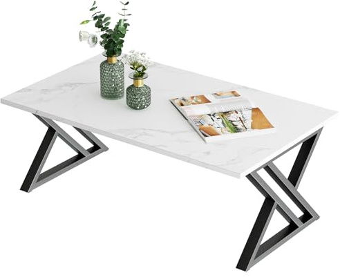Garden 4 you Coffee Tables,living room Table,Center Tea Side table,Wood Small Low Coffee Table with Robust Steel Frame, for Living Room, Bedroom,Office and Balcony,White Black