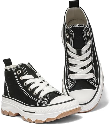 Kids High Top Canvas Trainers – Breathable Lace-Up Sneakers for Girls & Boys | Durable Non-Slip Rubber Sole Casual Shoes for School & Play Black