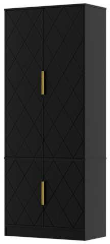 UEV Buffet Haute de Cuisine, Armoire de Rangement à 4 Portes, Meuble de Rangement, Étagères Réglables à 3 Positions, Motif Lignes, Manche en Métal, Style Scandinave Elégant, 60 x 30 x 150cm, Noir