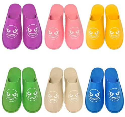 GURGER Chaussons Invités Lavable en Machine Antidérapant Motif Cartoon Pantoufles pour Maison Hôtel Spa Voyage, Lot Multi-Tailles et Multi-Couleurs, Lot de 6 Multicolores