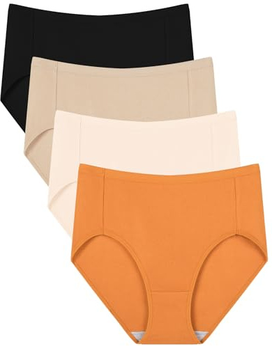 INNERSY Underbyxor dam bomull underkläder kvinnor hög midja trosor mjuka trosor 4-pack