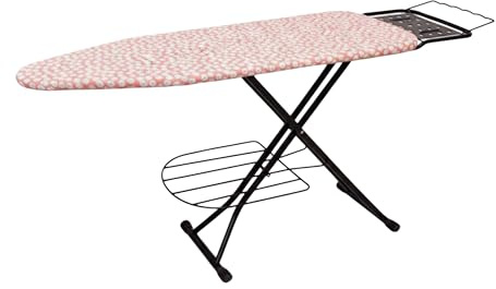 Relaxdays strykbräda för ångstrykjärn, 110 x 33 cm, höjdjusterbar, vit-rosa | hopfällbar, strykjärnshållare, blommönster