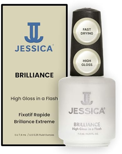 JESSICA Brilliance Top Coat Nail Polish, Quick Dry, High Gloss Finish, Long Lasting, Clip Resistant, 7.4ml