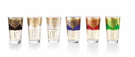 DONREGALOWEB Juego de 6 Vasos de té de Cristal de Colores con Dibujos étnicos Dorados
