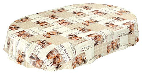 ANRO Tischdecke Wachstischdecke Wachstuch Wachstuchtischdecke Kaffee Coffee Espresso Oval 140 x 180cm eingefasst