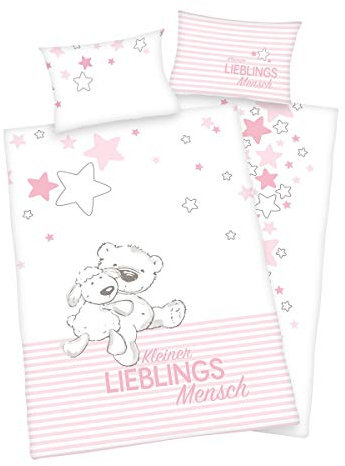 Herding Baby Best Bio-Bettwäsche-Set, GOTS-zertifiziert, Wendemotiv, Kopfkissenbezug 40 x 60 cm mit Hoteleinschlag, Bettbezug 100 x 135 cm mit Knopfleiste, Baumwolle/Flanell, Rosa