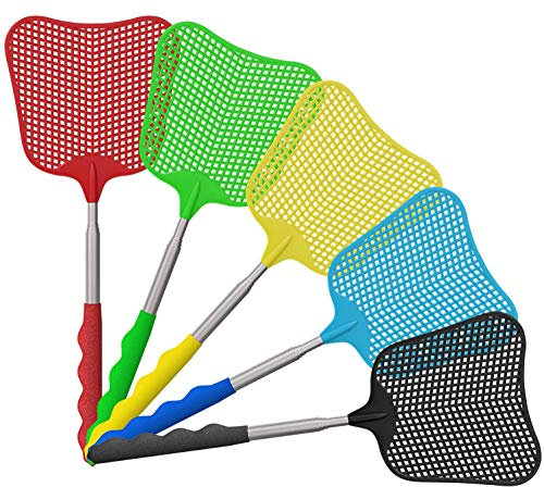 POFET Lot de 5 tapettes télescopiques réglables manuellement pour lutter contre les nuisibles et les ravageurs - Poignée extensible durable - Maison femme assistant