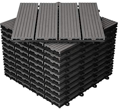 ECD Germany Dalles Terrasse Clipsables WPC 30x30 cm/22 pièces=2m² Anthracite Strié Aspect Bois Carreaux avec Système à Clic et Drainage Revêtement de Sol Carrelage Lames Patio Jardin Extérieur