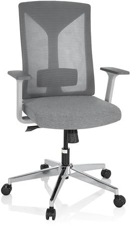 hjh OFFICE 751008 Profi Bürostuhl Halifax Stoff/Netz Grau Drehstuhl ergonomisch, Lordosenstütze verstellbar, Netzrücken