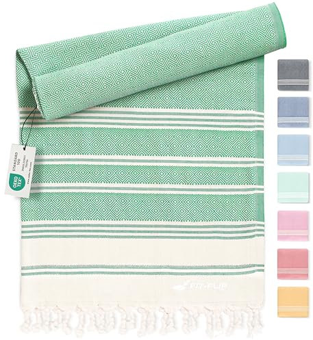 Fit-Flip Hammam Beach Towel XXL Made from 100% Cotton - Quick-Drying Turkish hamam Towels - Large fouta or pestemal Ideal as a Thin Sauna Blanket - Green – 100x200cm Diamond
