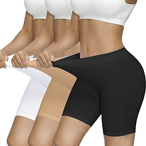 SIMIYA Radlerhose Damen, Kurze Leggings Sporthose High Waist Unterhosen Boxershorts Hotpants Sportshorts, Kurz Hose Unter Kleid (Schwarz/Beige/Weiß, M)