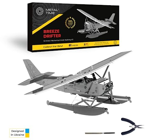 Breeze Drifter, Modelo de hidroavión, Kit de construcción de Modelo de avión mecánico de Metal 3D, Mecanismo único de Movimiento de Cuerda, construcción de Acero Inoxidable con Caja de Herramientas.