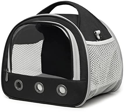FAMKIT Transparente Haustier-Tragetasche, Tragbare Meerschweinchen-Tragetasche, Belüftung, Stützmatte, Schwarz, 30 x 25 x 25 cm, Tiertransporter