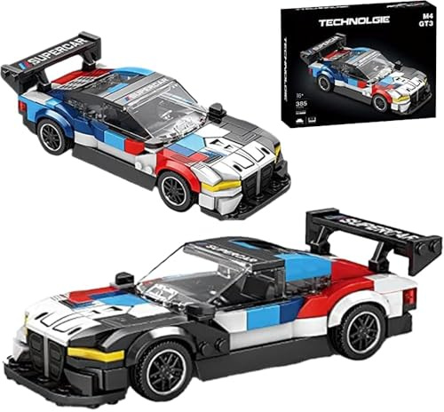 Set di mattoncini da costruzione per modello di auto sportiva BMW M4 GT3, 385 pezzi MOC, auto supersportiva in mattoncini da costruzione, set di tecnica di costruzione di auto da corsa, giocattolo