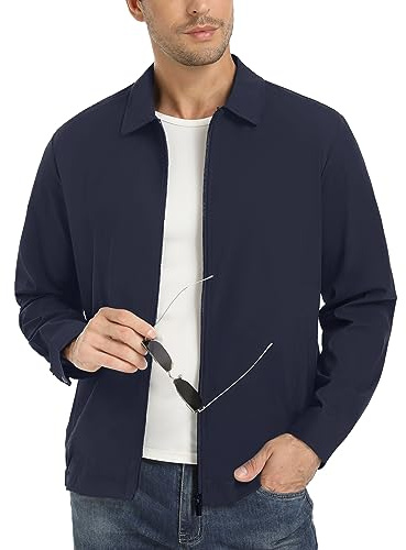 EKLENTSON Men's Casual Jacket Lightweight Windbreaker Water Resistant Sportswear Bomber Jacket Coat Navy XL