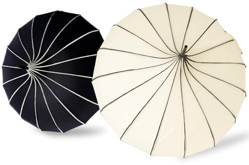 JarThenaAMCS 2Pcs Pagoda Wedding Umbrella with Hook Handle Large Retro Parasol Umbrella Walking Sun Gothic Umbrellas for Women Wedding Party UV Protection Supplies