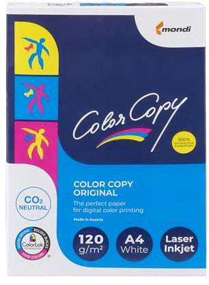 Imballaggi 2000 - Color Copy Risma Carta A4 Liscia 120 g/m² 1 Box x 250 Fogli A4 per Stampante Ink Jet Laser Fax, Carta Stampante A4 Bianca Spessa, Risme Carta A4 Ufficio e Scuola, non Trapassa Colore