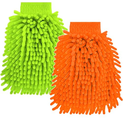 Acooruiteng 2 Pcs Double Sided Car Wash Mitt - Microfiber Wash Mitts Super Absorbent Reusable for Car & Household Cleaning