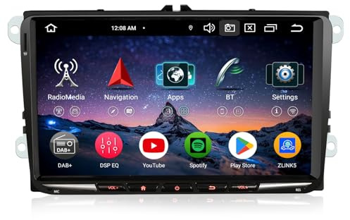 Erisin 8-Core 4GB+64GB 9 Pulgadas Pantalla Android 16 Radio Coche Bluetooth GPS Navegador para Volkswagen Golf 5/6 Passat Polo Tiguan Touran Caddy T5 Seat Skoda CarPlay Android Auto Dab+ WiFi DSP USB