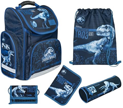 Undercover - Jurassic World Schulranzen Set Clou - 1. Klasse Grundschule - mehrteiliges Set mit Geldbeutel, Sportbeutel, Schlamperetui und Schüleretui - Jungen