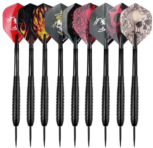 Ghazpmuk Dartpfeile Mit Metallspitze, 25 Gramm Steeldarts Profi, Steel Darts Set, Steeldart Pfeile Professionelle, Multi Purpose Dart Tool, Motive Dart Flight, für Anfänger Und Hobbyisten