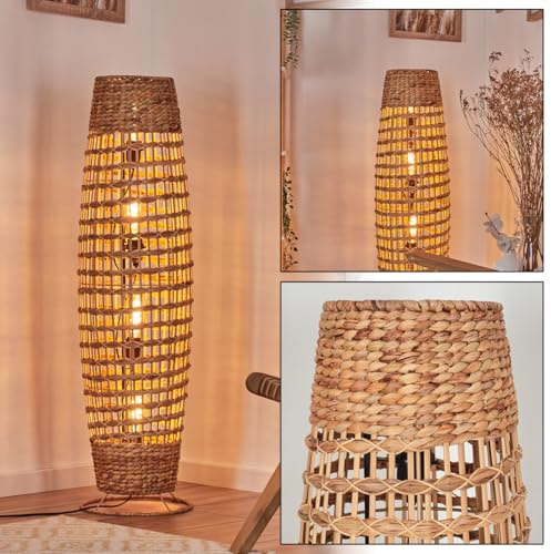 HOFSTEIN golvlampa Cardeira, golvlampa i skandinavisk design, boho-stil med naturlig raffiaskärm och ljuseffekt, E27, höjd 111 cm, fotbrytare - vardagsrum, sovrum, matsal, hall