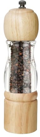 ManGotree Handcrafted Wooden Pepper Grinder, Classic Salt Mill with Acrylic Visible Window - Ceramic Grind and Adjustable Coarseness for Premium Kitchen Essential, 8 Inch-1 Pack (Natural)