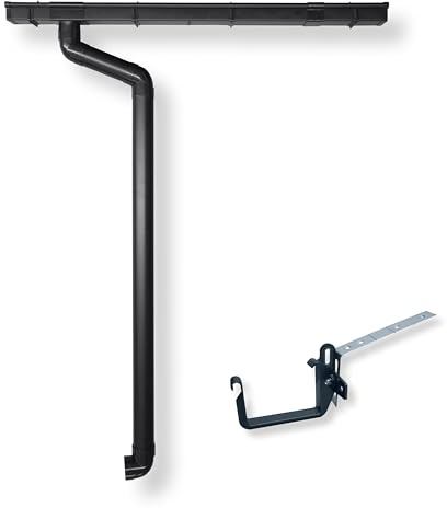 4 Home & Garden | Dachrinne Kastenrinne RG 70 mit Montagewinkel | Komplettset mit Fallrohr bis 650cm | Typ 200 Fallrohr DN 60 | Kunststoff PVC Anthrazit (Dachlänge bis 250cm)