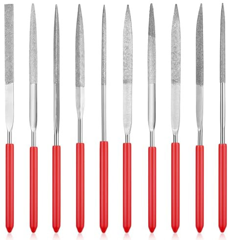 Prasacco 10 Stück Mini Feilen Set, 14 cm Langes Nadelfeilen Set Mini Diamond Files Set mit Kunststoffgriff Handwerkzeuge Feilen Set für Metall, Holz, Stein, Kunststoff (10 Modelle)