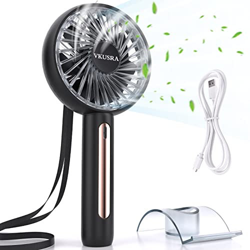 VKUSRA Powerful Handheld Fan, Portable Rechargeable Hand Fan with 4 Speeds & Adjustable Angle, USB Cooling Desk Fans with Cellphone Stand for Travel Office Home Outdoor