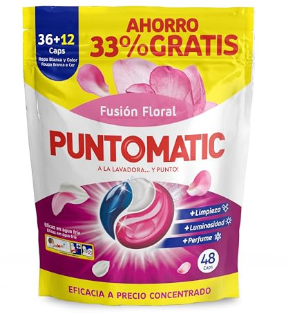 PUNTOMATIC | Cápsulas Tricámara Floral | Detergente Lavadora para Ropa Blanca y de Color | 36+12 (48) lavados