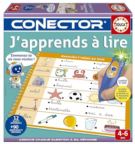Educa - Conector Imparo a Leggi | Gioco educativo con Oltre 90 Domande e risposte. 12 temi diversi in Formato Libro e Matita con luce e suono. Consigliato per 4 Anni e Più (20168)