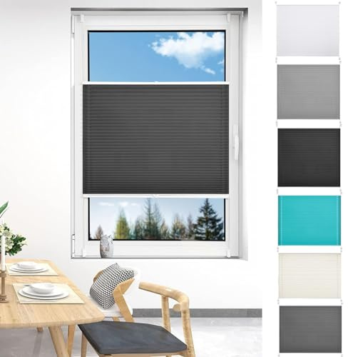 Plisse Klemmfix - Tenda oscurante senza fili, 105 x 130 cm, altezza regolabile, protezione della privacy, per porte e finestre, installazione senza fori, colore: grigio scuro