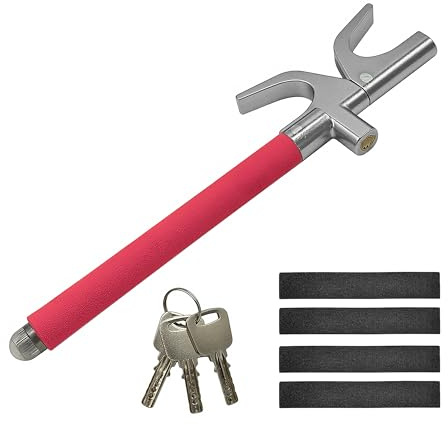Relaxdays Antifurto Bloccasterzo Auto Universale, Lucchetto Blocca Volante, Protezione Sterzo Regolabile, Acciaio, Rosso
