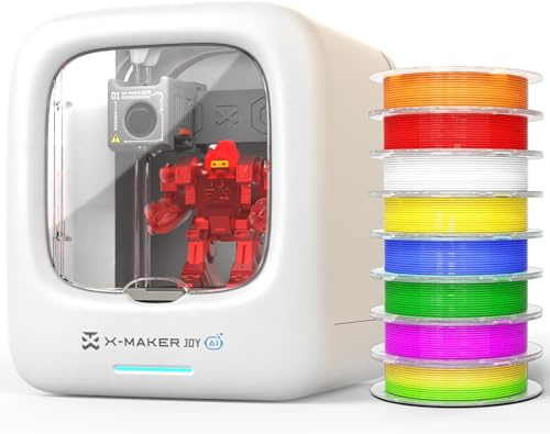 X-Maker Joy AI Kids 3D Printer for Beginners, Fully Enclosed, Ready to Print, Wi-Fi & App Control, AI App with 15+ Mini Modules, 8,000+ Models Updated Weekly, STEM Toy Gift, 8 PLA Filaments Included