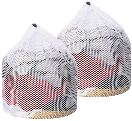 2 Pcs Mesh Laundry Bags,30 x 40 cm Net Laundry Bags with Drawstring,Reusable Machine Washable White Net Washing Backpack for Home Travel Hotel College Dorm Apartment
