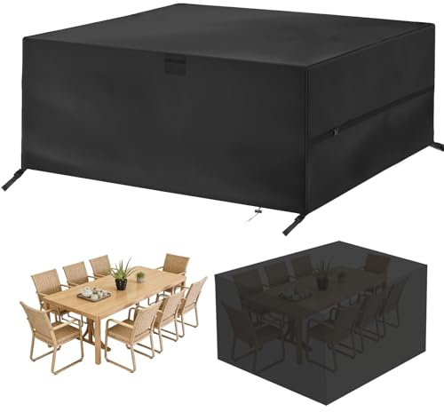 LUMITERRA Copertura per Mobili da Giardino, 250 x 250 x 90 cm, Impermeabile Tessuto Oxford 420D Antivento Anti-UV Copertura Tavolo Esterno con Prese d'Aria, per Mobili da Giardino, Divano, Nero
