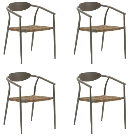 LOLAhome Pack de 4 sillas Contract de jardín Vania de Aluminio Topo, apilables, Asiento de Cuerda de Rafia, Elegantes, para Comedor, Tratamiento Exterior, Resistentes UV y Humedad