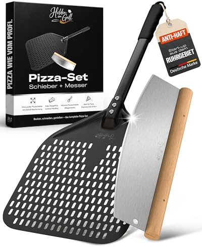 Pizzaschieber Set mit perforiertem Schieber & Pizzaschneider